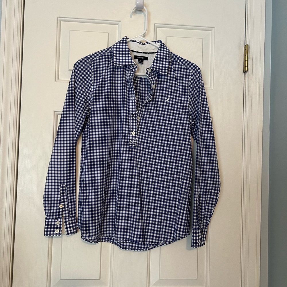 Nautica Blue Gingham Women's Top size 2
